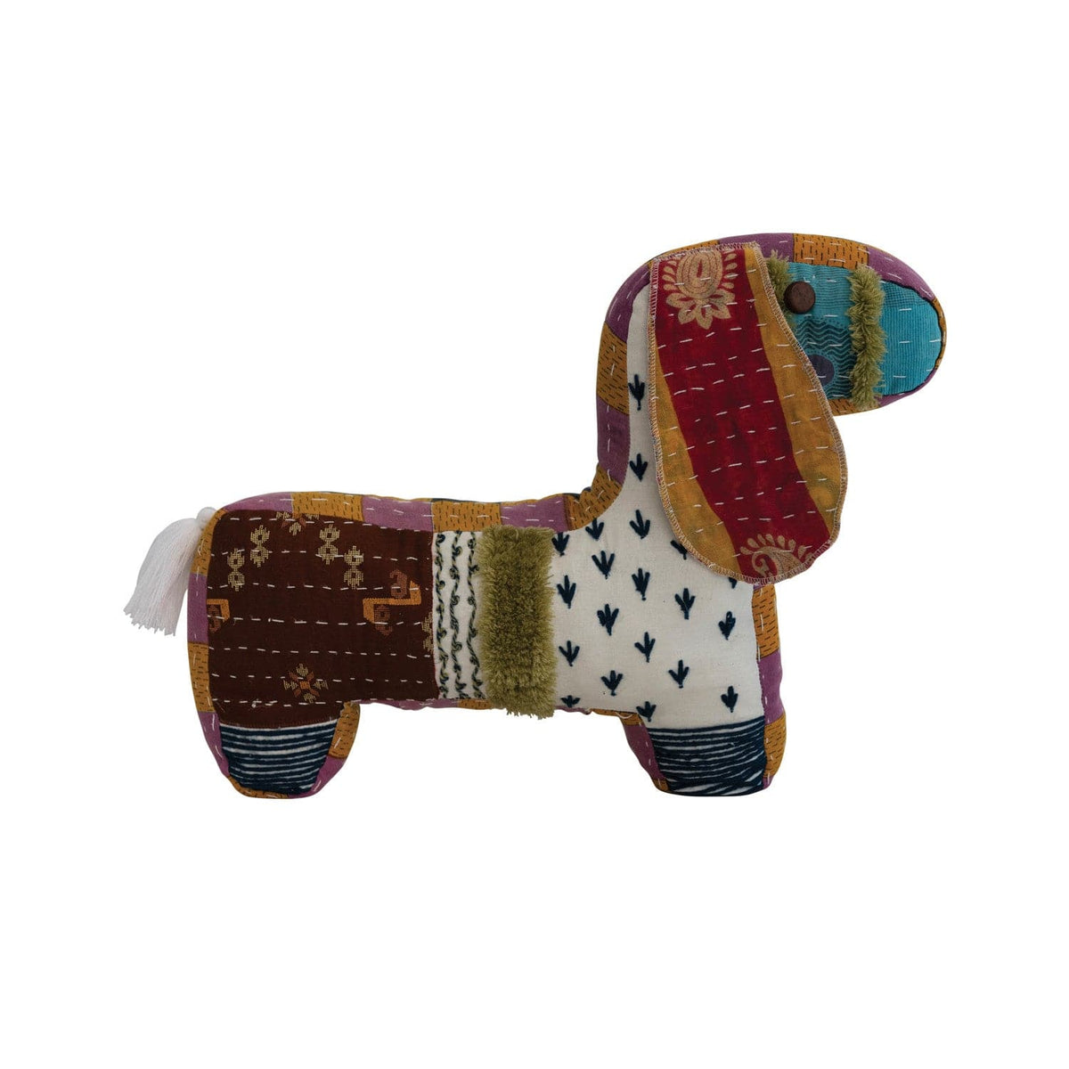 Creative Co-Op Kantha Dog Shaped Pillow
