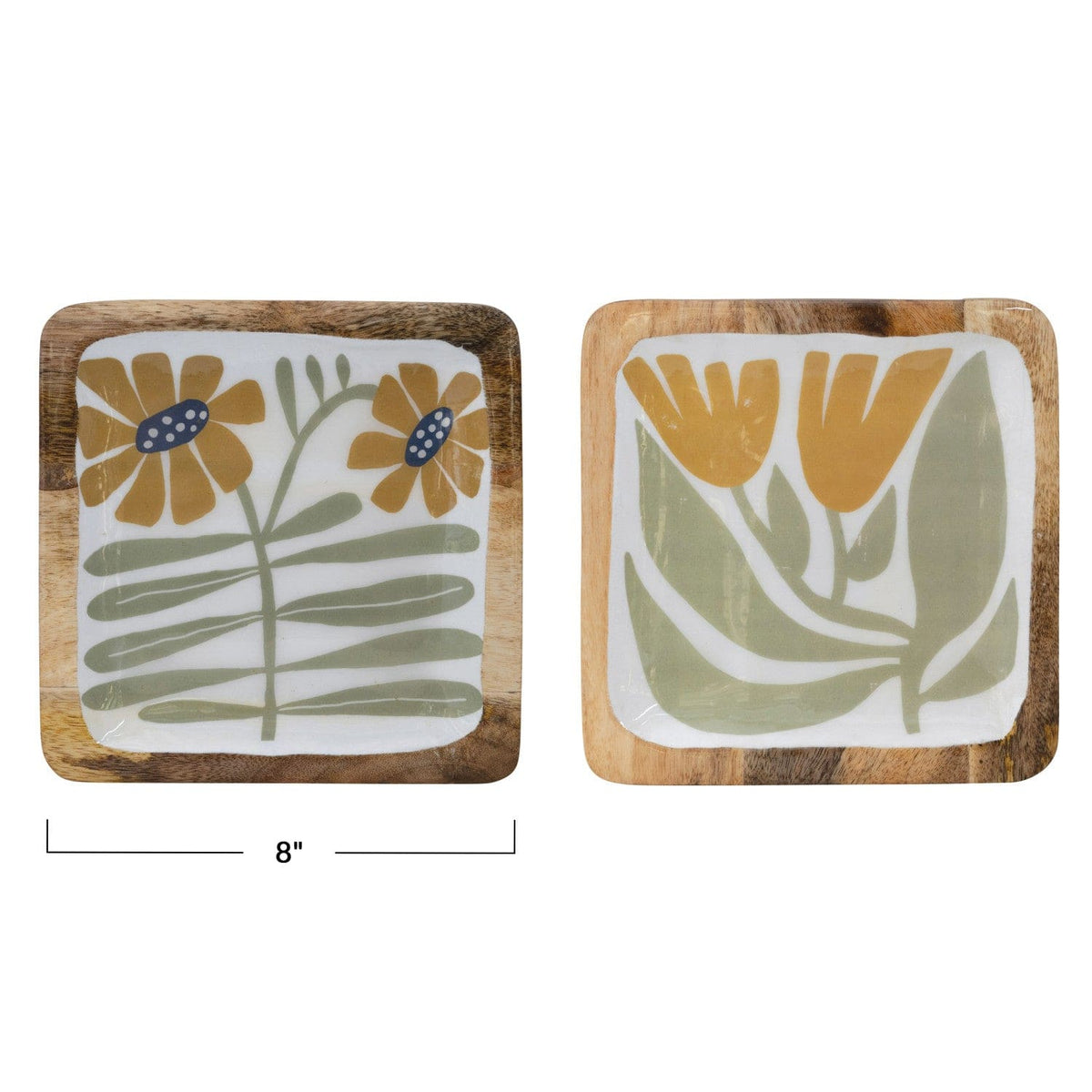 Creative Co-Op Creative Co-op Enameled Mango Wood Plate w/ Flowers, 2 Styles - Little Miss Muffin Children & Home