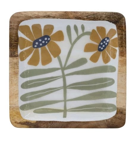 Creative Co-Op Creative Co-op Enameled Mango Wood Plate w/ Flowers, 2 Styles - Little Miss Muffin Children & Home