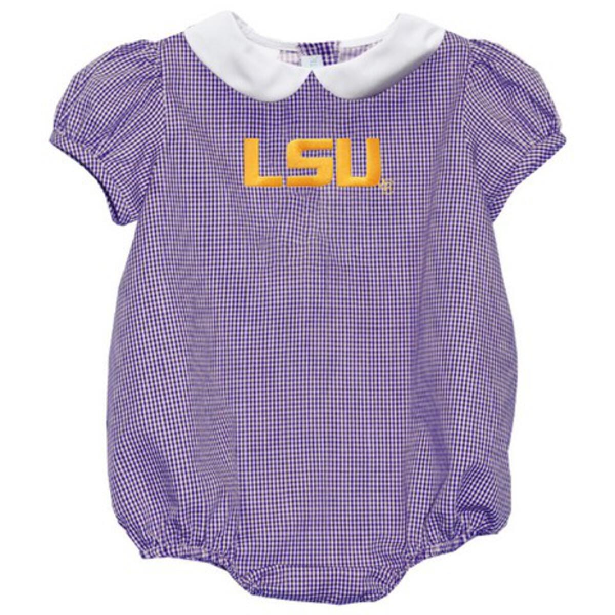 Vive La Fete Vive La Fete LSU Embroidered Short Sleeve Gingham Girl Bubble - Little Miss Muffin Children & Home