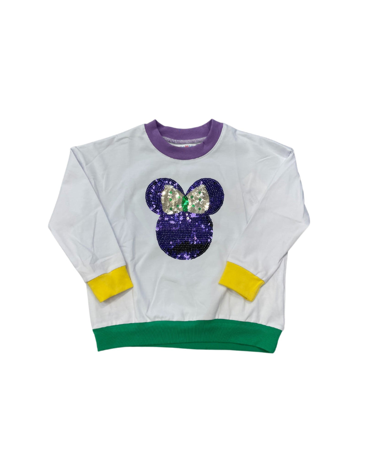 Lulu Bebe Lulu Bebe Sequin Mardi Gras Minnie Sweatshirt - Little Miss Muffin Children & Home