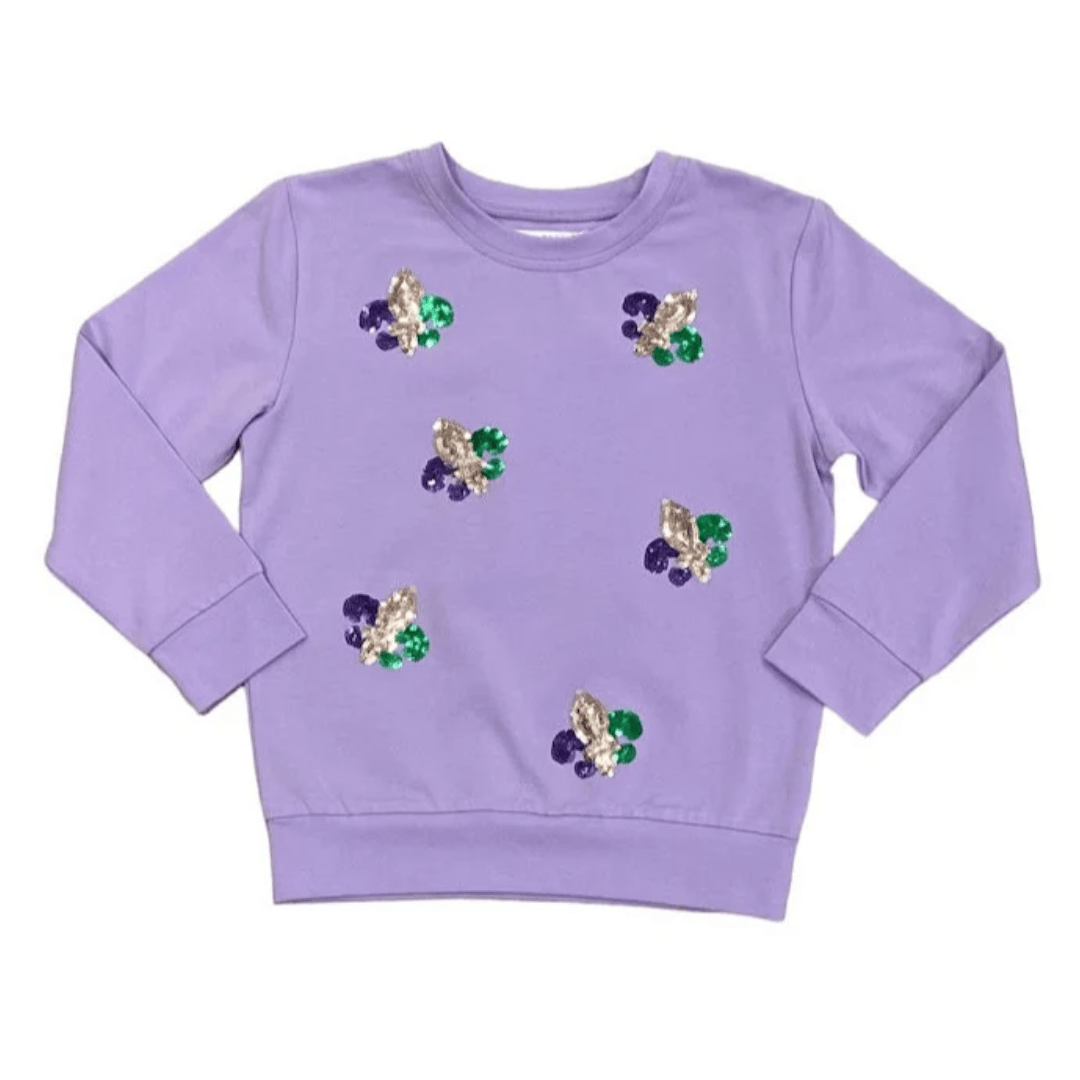 Lulu Bebe Lulu Bebe Sequin Mardi Gras Fleur de Lis Long Sleeve Shirt - Little Miss Muffin Children & Home