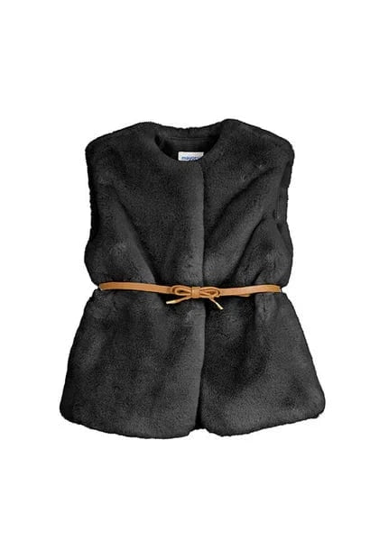 Mayoral Usa Inc Faux Fur Vest with Brown Belt in Black - Little Miss Muffin Children & Home