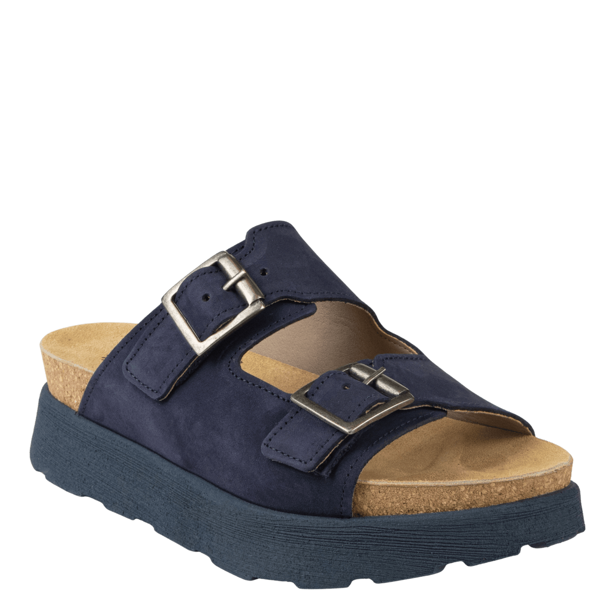 navy double buckle platform shoe