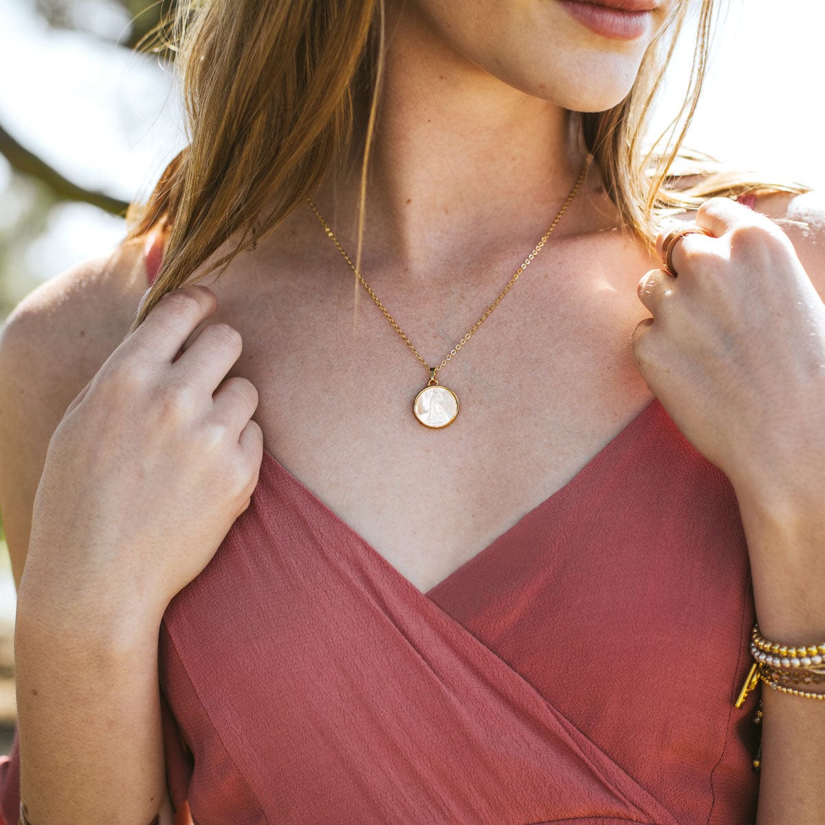 My Saint My Hero My Saint My Hero Mother of Pearl Blessed Mother Mary Necklace - Little Miss Muffin Children & Home