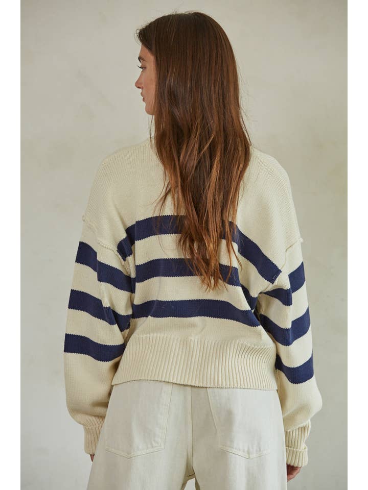 navy striped cardigan