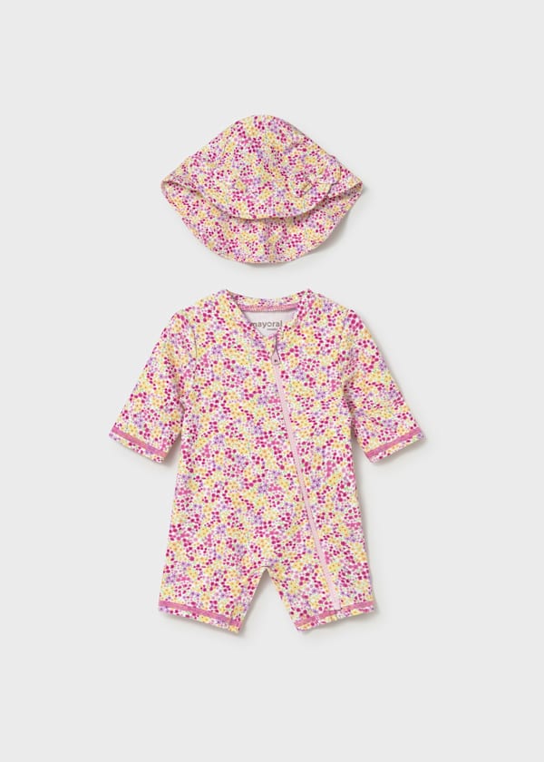 Mayoral Usa Inc Newborn Bathing Bodysuit with Hat in Pink - Little Miss Muffin Children & Home