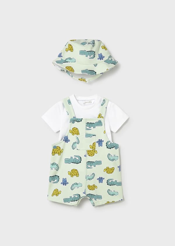 Newborn 3-Piece Overall Set in Apple