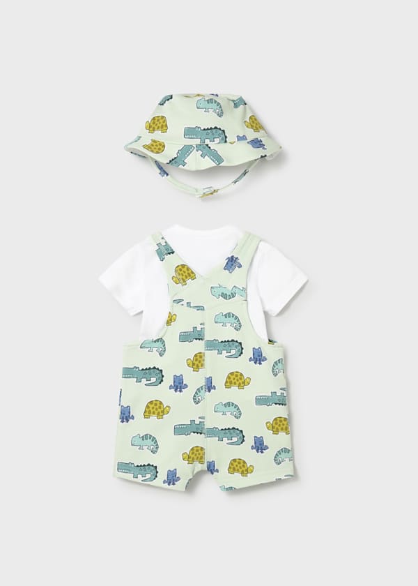 Newborn 3-Piece Overall Set in Apple