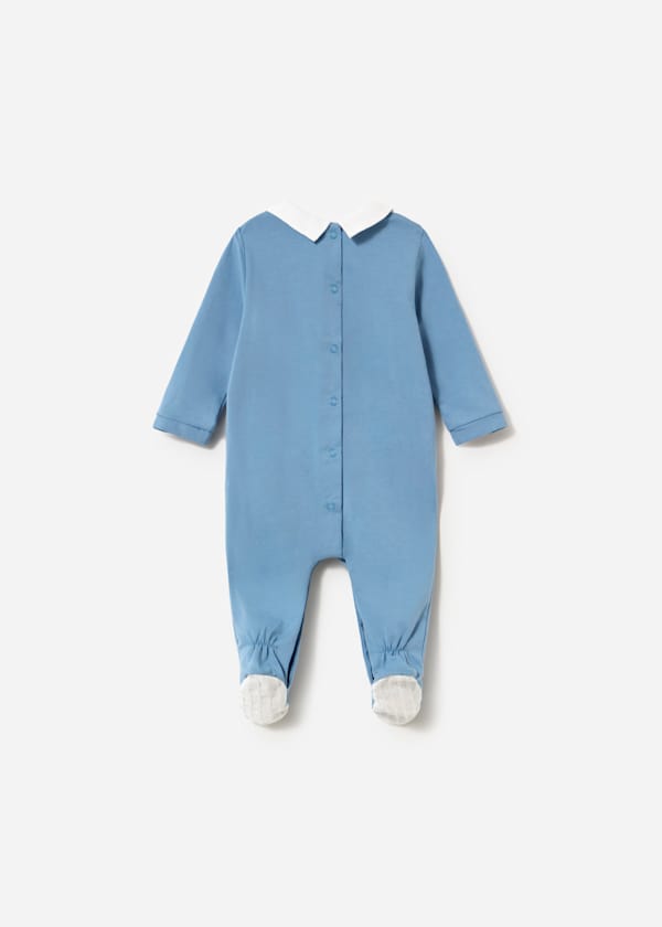Newborn Embroidered Footie in Waves