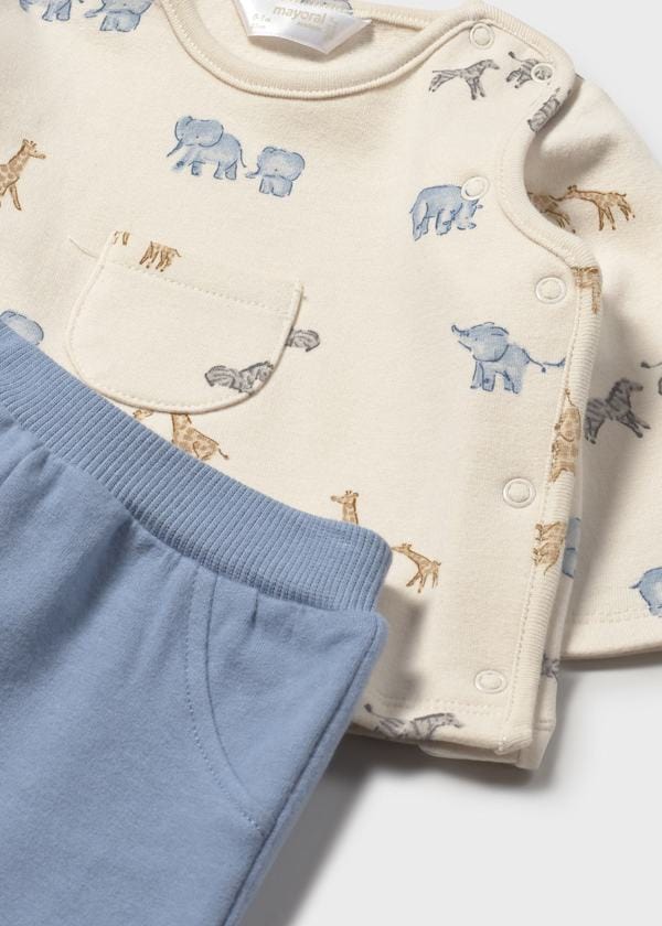 Mayoral Usa Inc 2 Piece Newborn Printed Sweatshirt & Pants Set in Blue Bell - Little Miss Muffin Children & Home