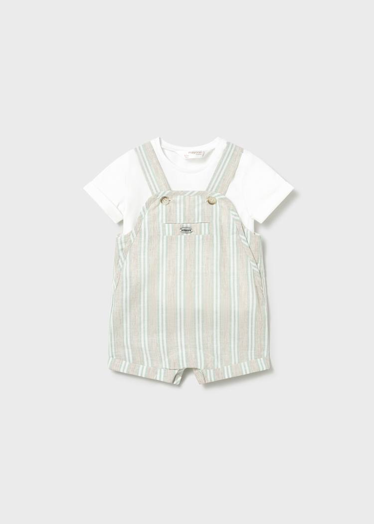 Newborn Overall & T-Shirt Set in Aqua Stripe
