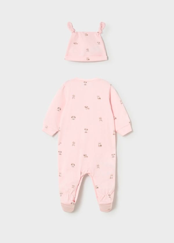 Newborn Printed Footie with Hat in Baby Pink