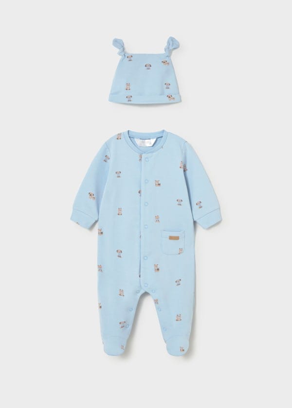 Newborn Printed Footie with Hat in Sky