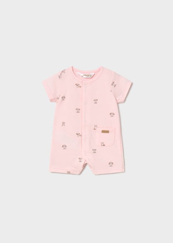 Newborn Printed Romper in Baby Pink
