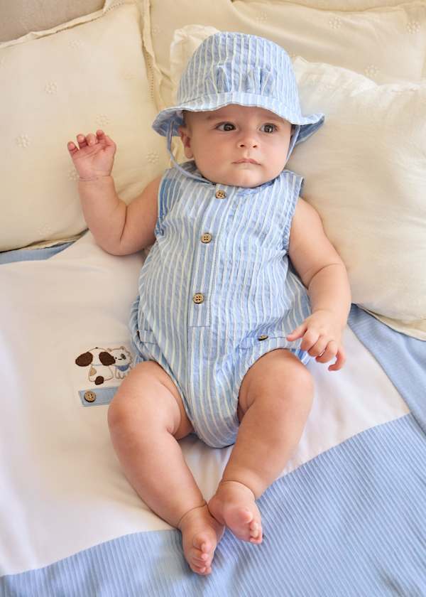 Newborn Button Front Romper & Hat Set in Sky