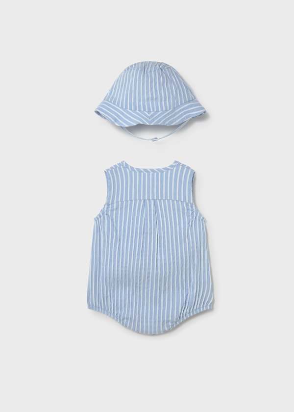Newborn Button Front Romper & Hat Set in Sky