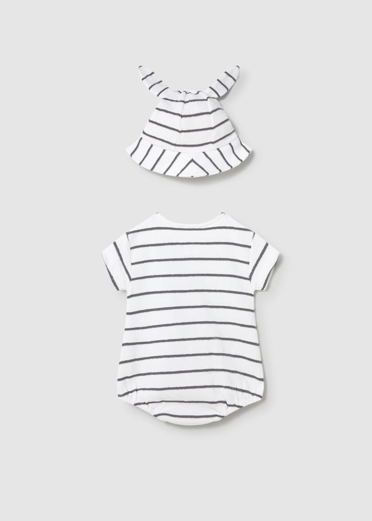 Newborn Romper & Hat Set in Slate & White