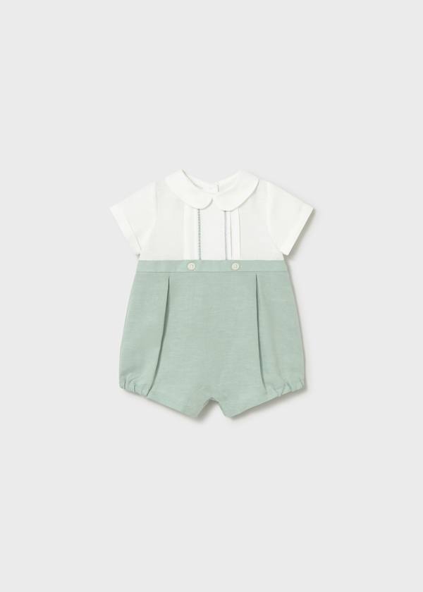 Newborn Dressy Linen Button Back Romper in Aqua
