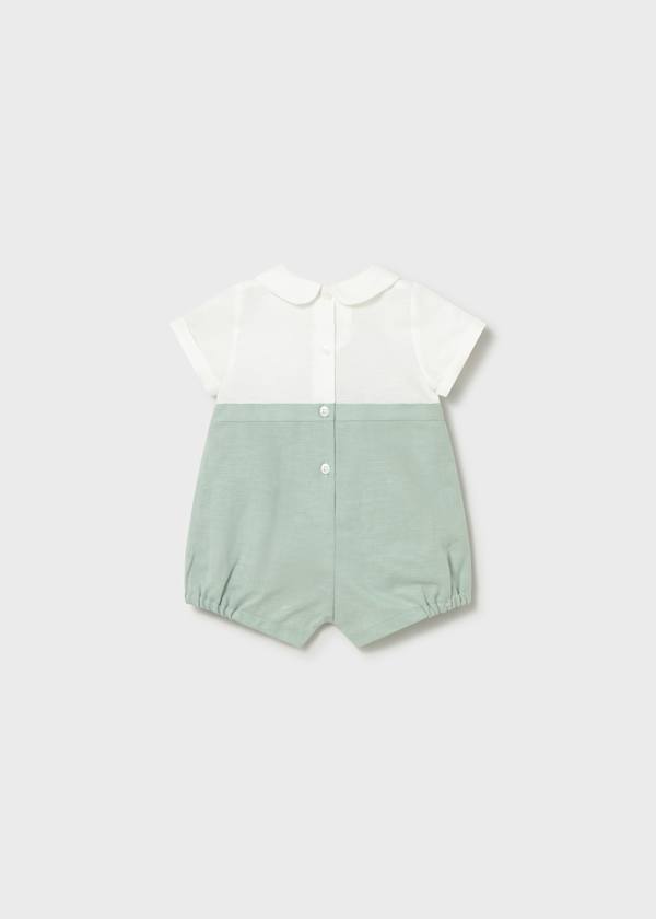 Newborn Dressy Linen Button Back Romper in Aqua