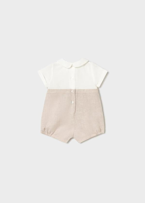 Newborn Dressy Linen Button Back Romper in Wheat