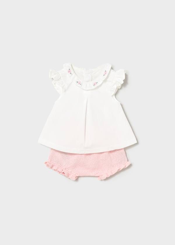 Newborn Ruffled Blouse & Bloomers Set in Quartz Crystal