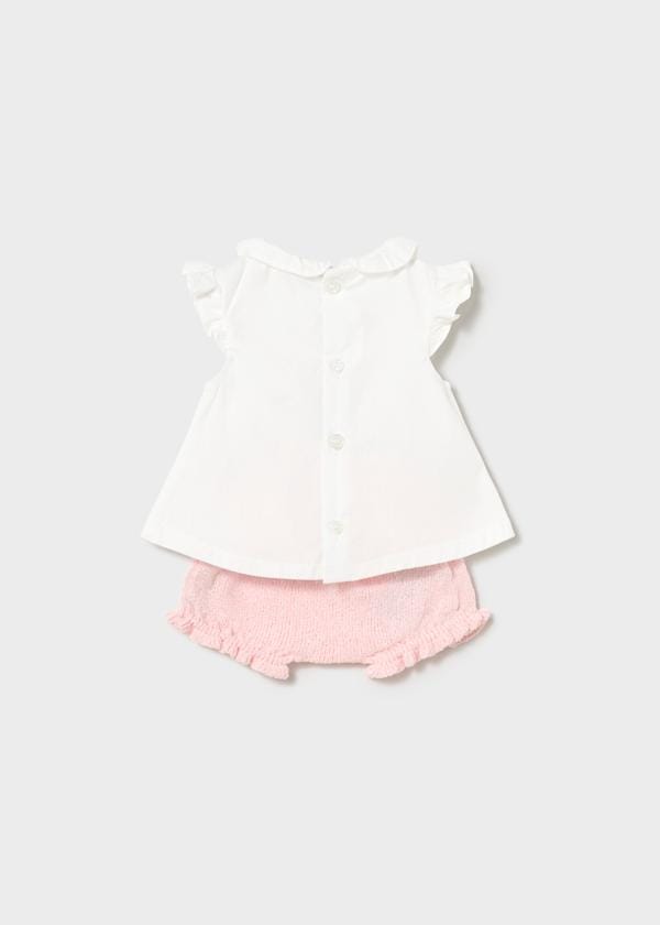 Newborn Ruffled Blouse & Bloomers Set in Quartz Crystal
