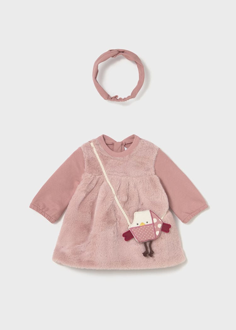 newborn pink dress with purse and headband