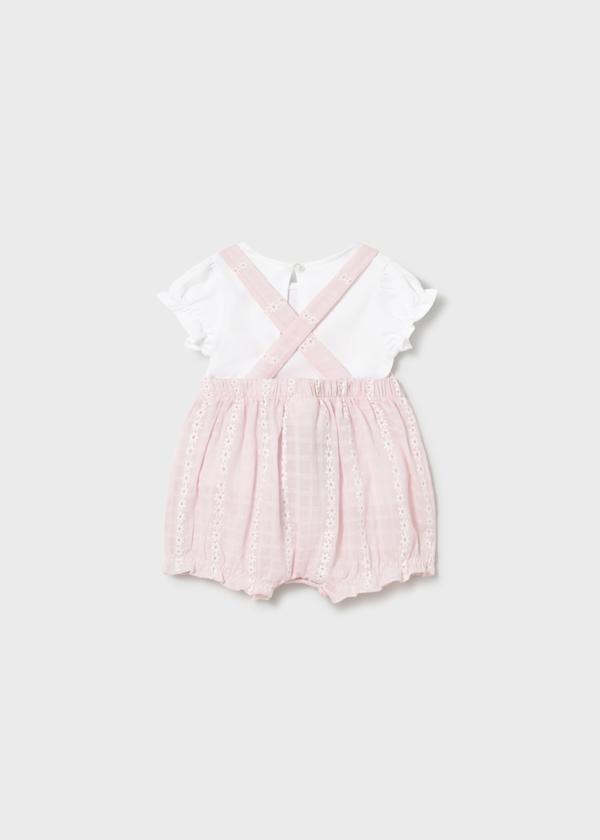 Newborn 2-Piece Overall Romper Set in Baby Pink