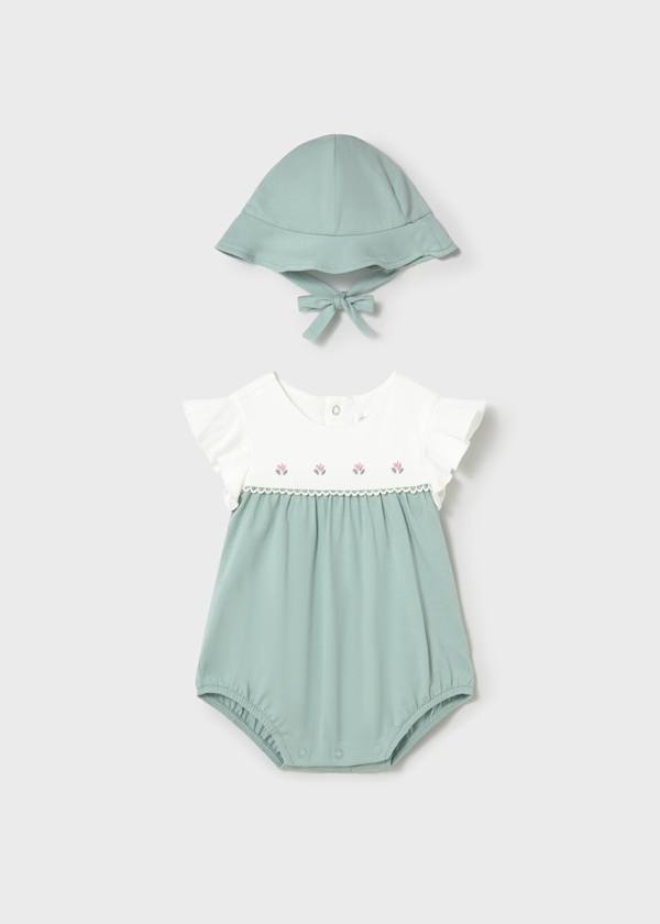 Mayoral Usa Inc Newborn Floral Embroidered Romper with Hat - Little Miss Muffin Children & Home