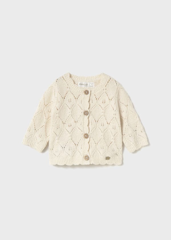 Mayoral Usa Inc Newborn Openwork Knit Cardigan in Heather Milk - Little Miss Muffin Children & Home