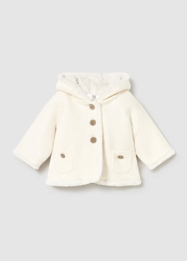 Mayoral Usa Inc Newborn Knit Hooded Jacket with Faux Fur Trim - Little Miss Muffin Children & Home