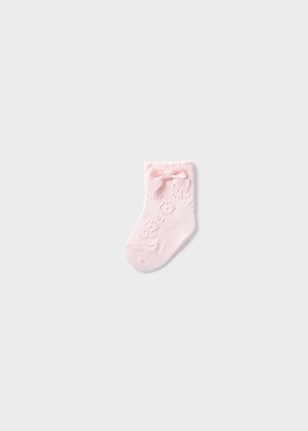 Newborn Openwork Bow Socks in Baby Pink