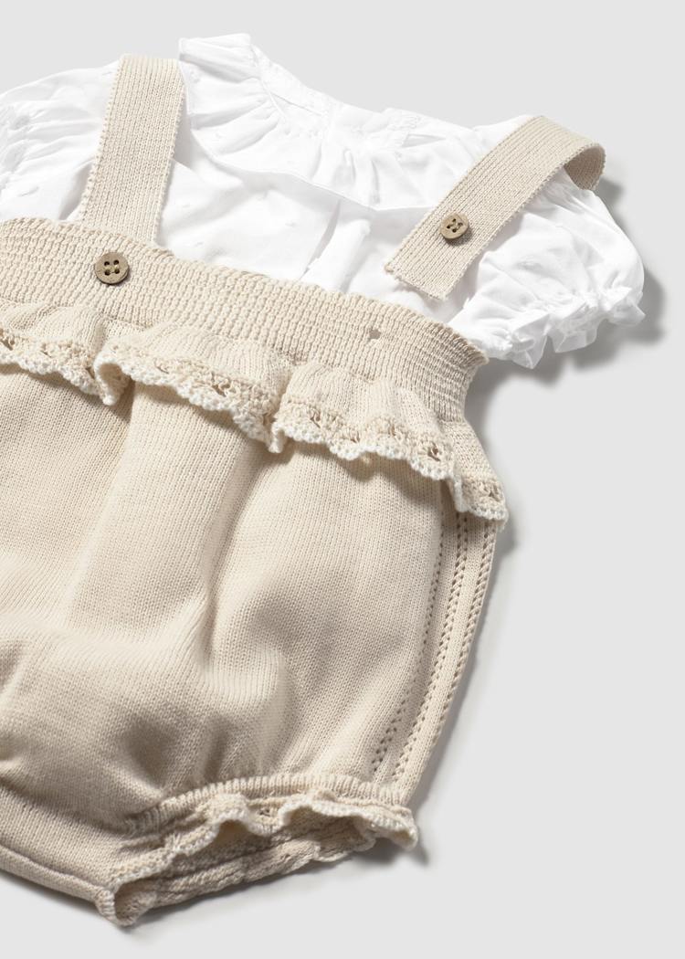 Mayoral Usa Inc Mayoral Knit Overall & Blouse Set in Stone - Little Miss Muffin Children & Home