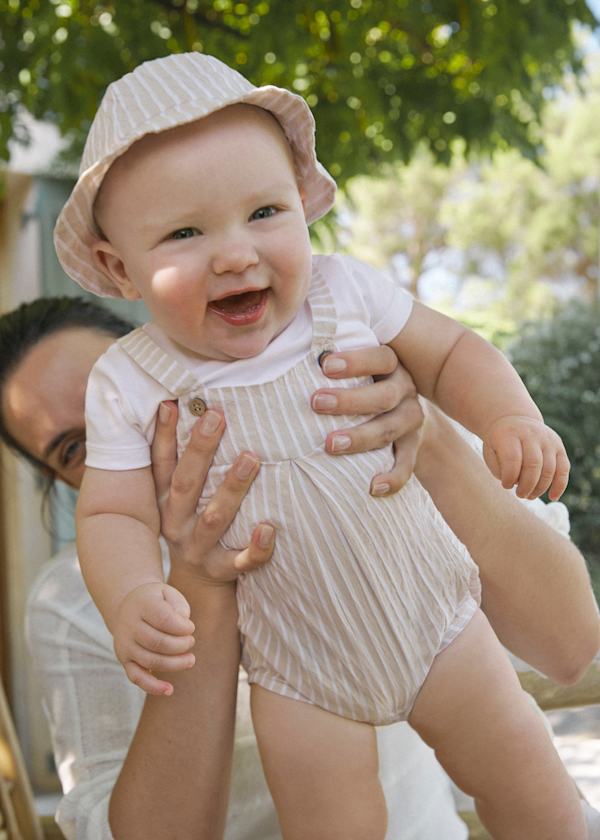 Mayoral Usa Inc Mayoral Striped Overall Romper & Hat Set - Little Miss Muffin Children & Home