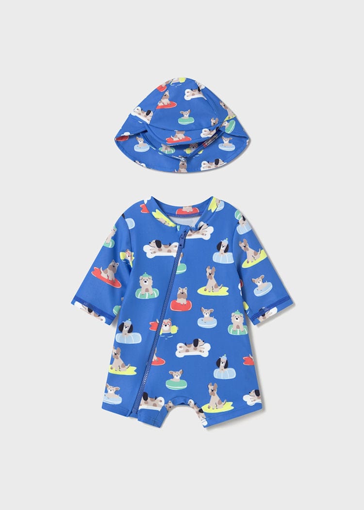 Mayoral Usa Inc Mayoral Sun Protection Swim Romper with Hat in Klein Blue - Little Miss Muffin Children & Home