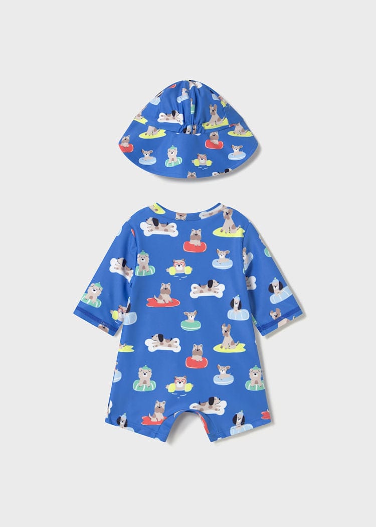 Mayoral Usa Inc Mayoral Sun Protection Swim Romper with Hat in Klein Blue - Little Miss Muffin Children & Home
