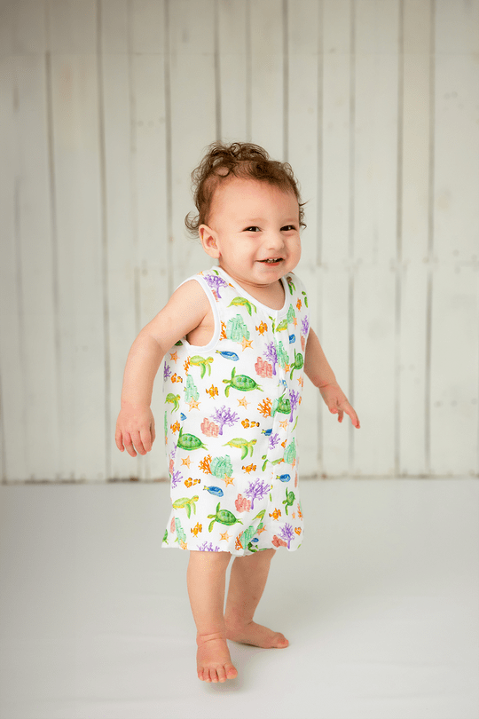 Nola Tawk Nola Tawk Just Keep Swimming Organic Muslin Shortall - Little Miss Muffin Children & Home