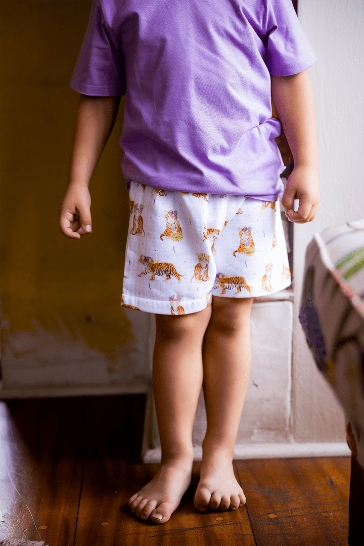 Nola Tawk Nola Tawk MVC: Louisiana Tigers Organic Muslin Shorts - Little Miss Muffin Children & Home