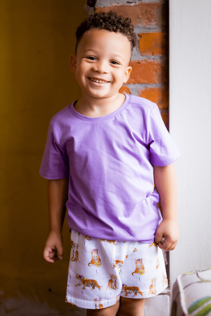 Nola Tawk Nola Tawk MVC: Louisiana Tigers Organic Muslin Shorts - Little Miss Muffin Children & Home