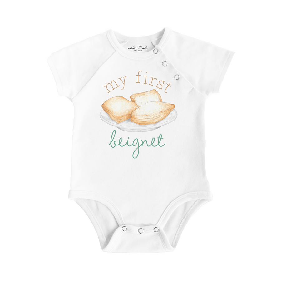 Nola Tawk Nola Tawk My First Beignet Organic Cotton Baby Onesie - Little Miss Muffin Children & Home