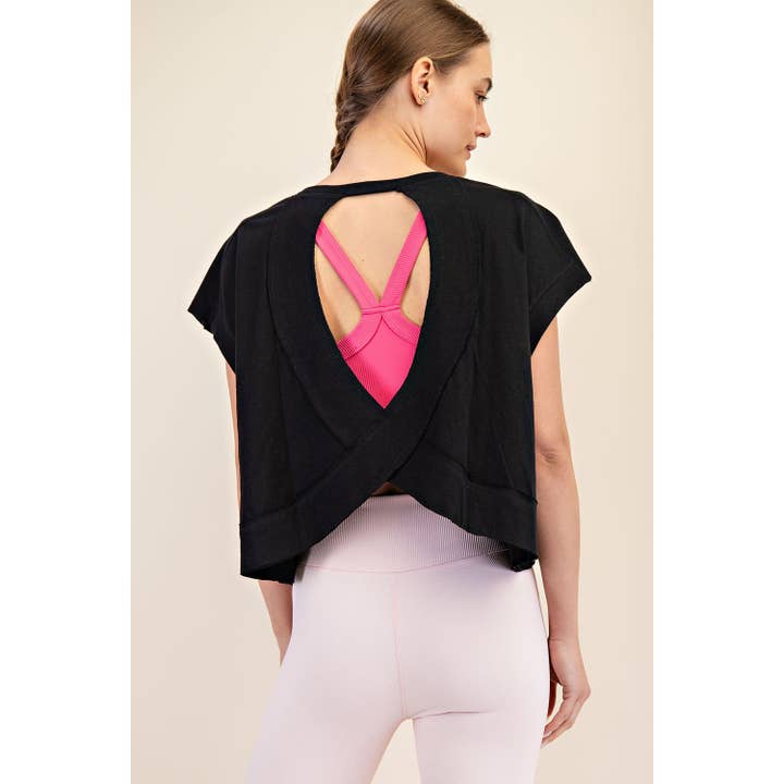 black open back cotton slub top