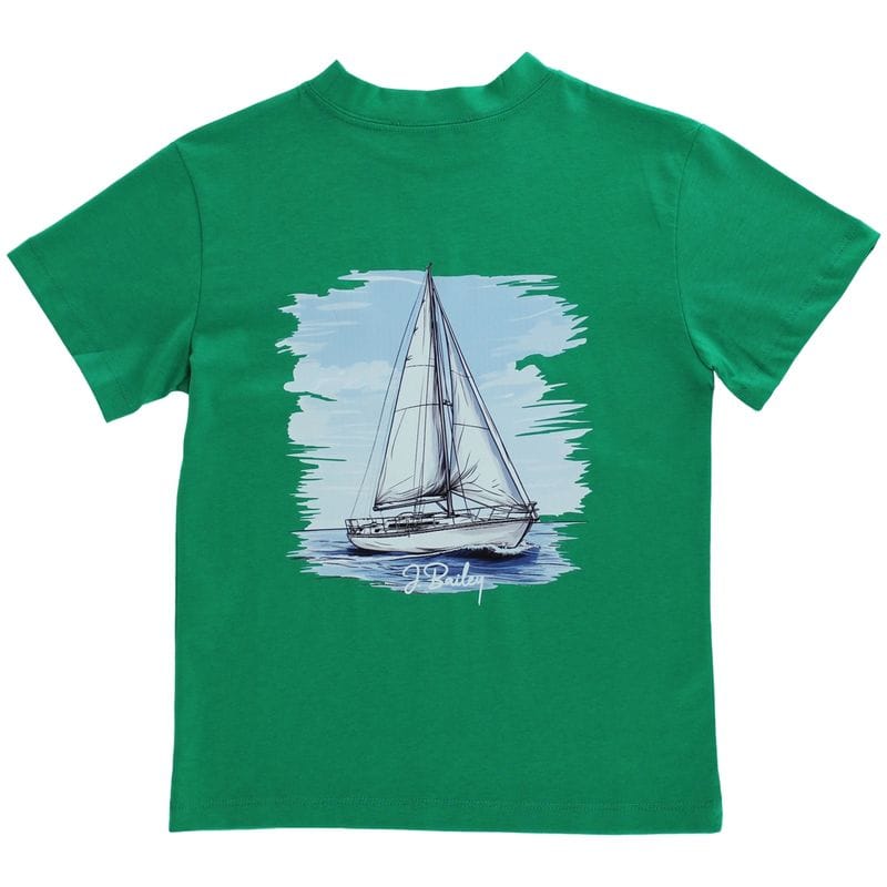 Bailey Boys Short Sleeve Logo Tee, Sailboat on Green - Little Miss Muffin Children & Home