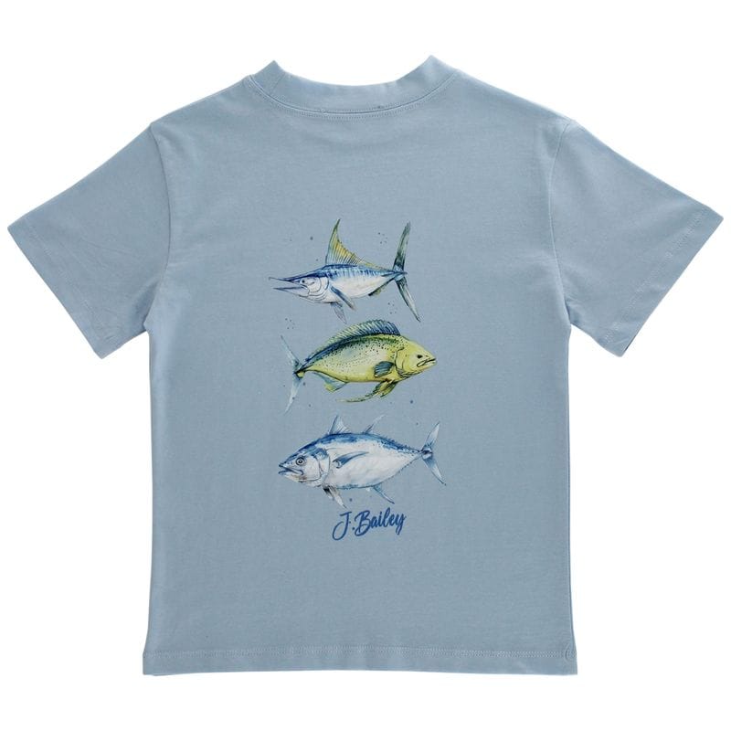 Bailey Boys Short Sleeve Logo Tee, Fish Trio on Bayberry - Little Miss Muffin Children & Home