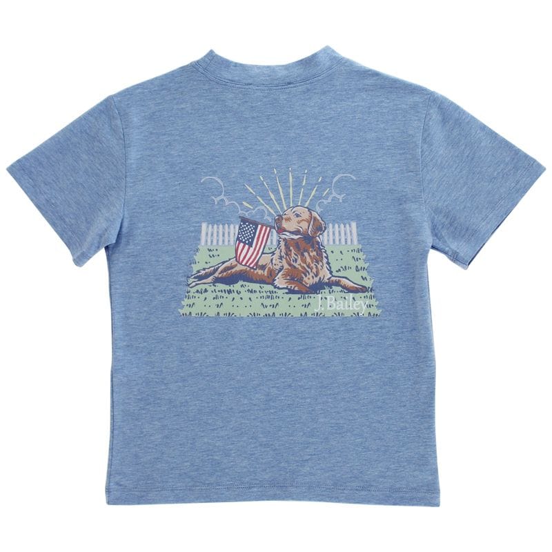Bailey Boys Short Sleeve Logo Tee, Retriever on Heather Blue - Little Miss Muffin Children & Home
