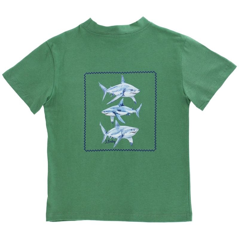 Bailey Boys Short Sleeve Logo Tee, Sharks on Sage - Little Miss Muffin Children & Home