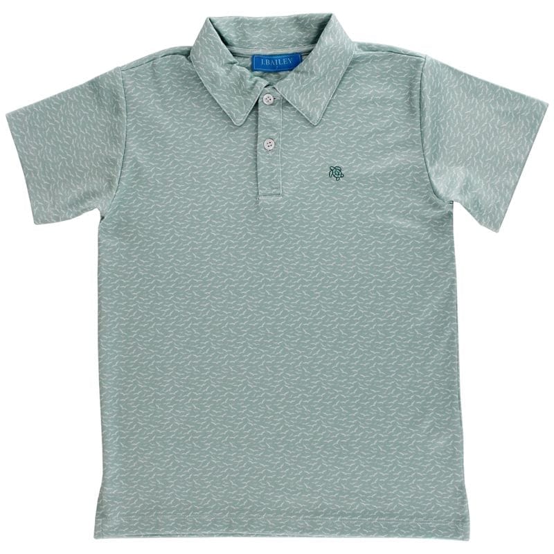 Bailey Boys Henry Short Sleeve Performance Polo, Birds on Green - Little Miss Muffin Children & Home
