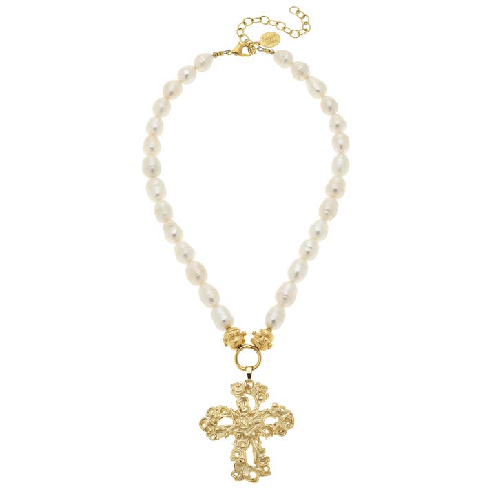 gold cross pendant pearl necklace