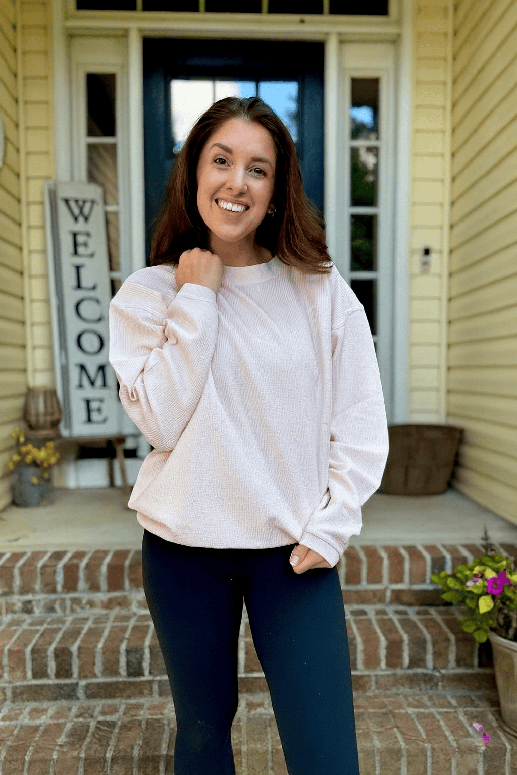 pink corded sweatshirt