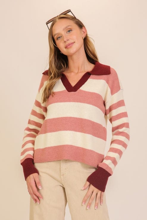 pink polo striped sweater